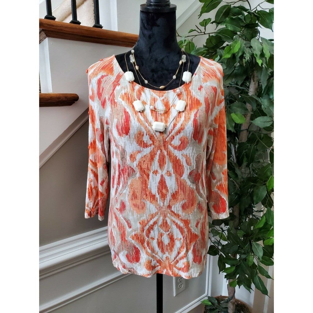 Chico's Women's Multicolor Rayon Blend Scoop Neck Long Sleeve Casual Top Size 1